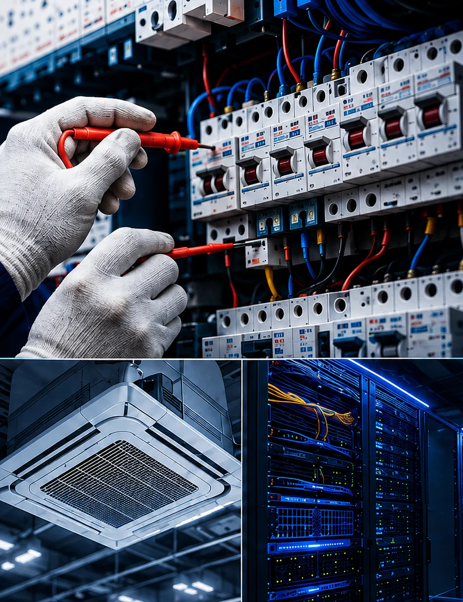 Cámaras, servidores, electricidad, refrigeración y protección eléctrica